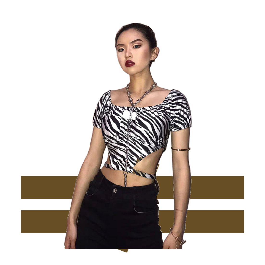 New women's fashion sexy short-sleeved T-shirt female zebra stripe printed tight navel top women fashion party bar performance female lady ladies woman shopping walking party daily trip blouse