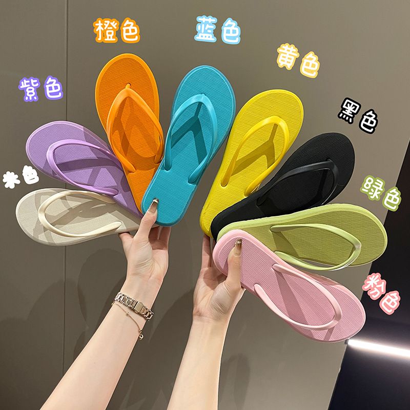 Summer New Women Solid Color Flip Flops, Minimalist High-end Casual Slippers, Non-slip Flat Sole Thong Sandals, Fashion Outdoor Beach Walking Slides for Ladies