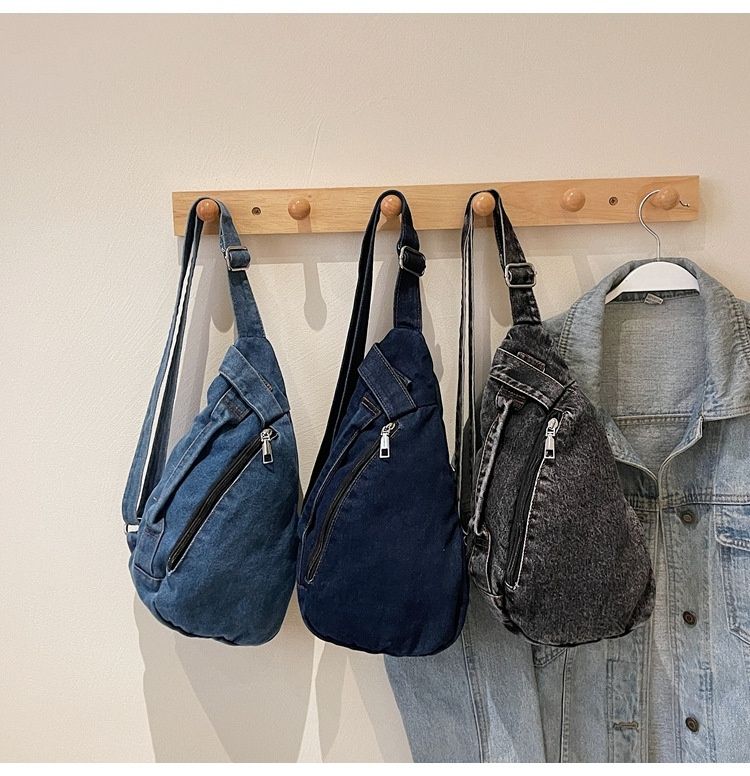 Vintage Denim Women's Chest Bag, Minimalist Large Capacity Casual Shoulder Bag, Korean Ins Style Handheld Crossbody Bag
