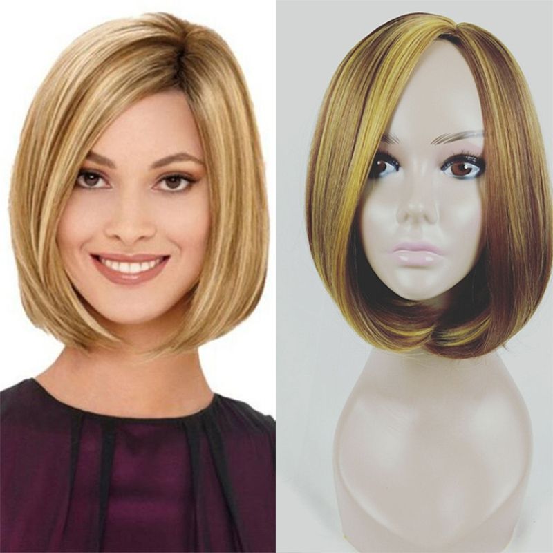 Wig for women medium length short straight hair wig middle parted clavicle hair full head wig