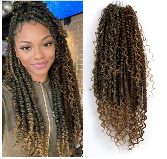 Obaasima Strands Passion Twist Crochet Hair- Crochet Passion Twist Hair Pre looped with Curly Ends, Pre-twisted  Crochet Braids, Bohemian Water Wave Braiding Hair (T30#)