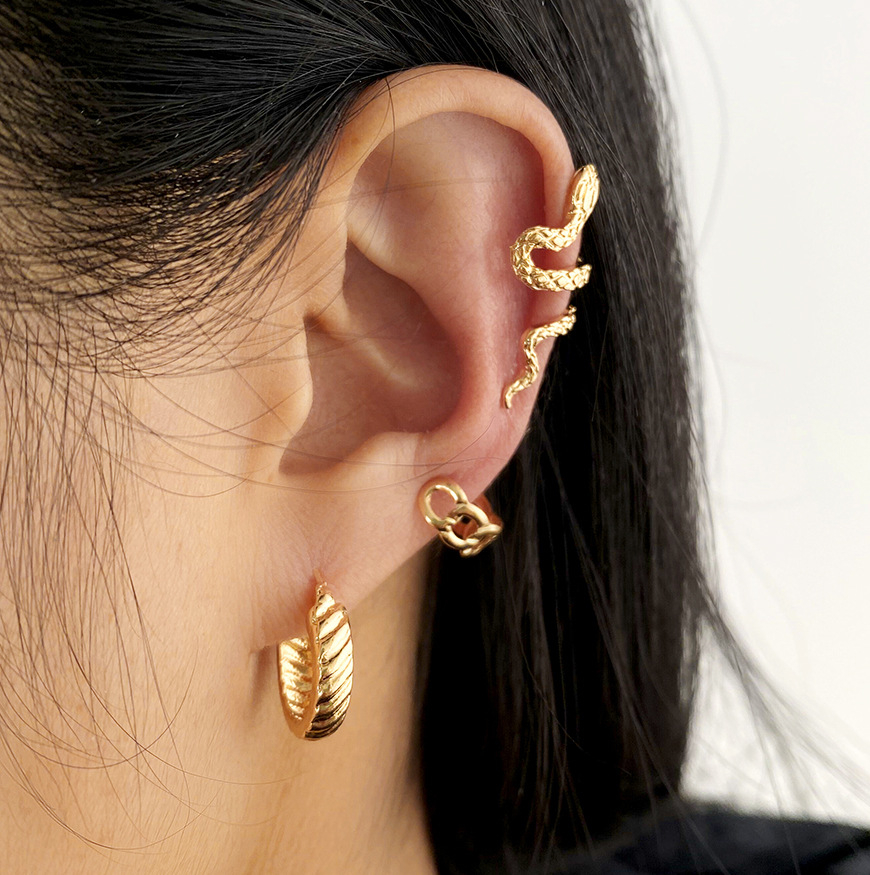 55134 3PCs Vintage Gold Snake Clips Ear Cuff Earrings Set For Women Geometric C Half Hoop Earrings Party Jewelry Gifts