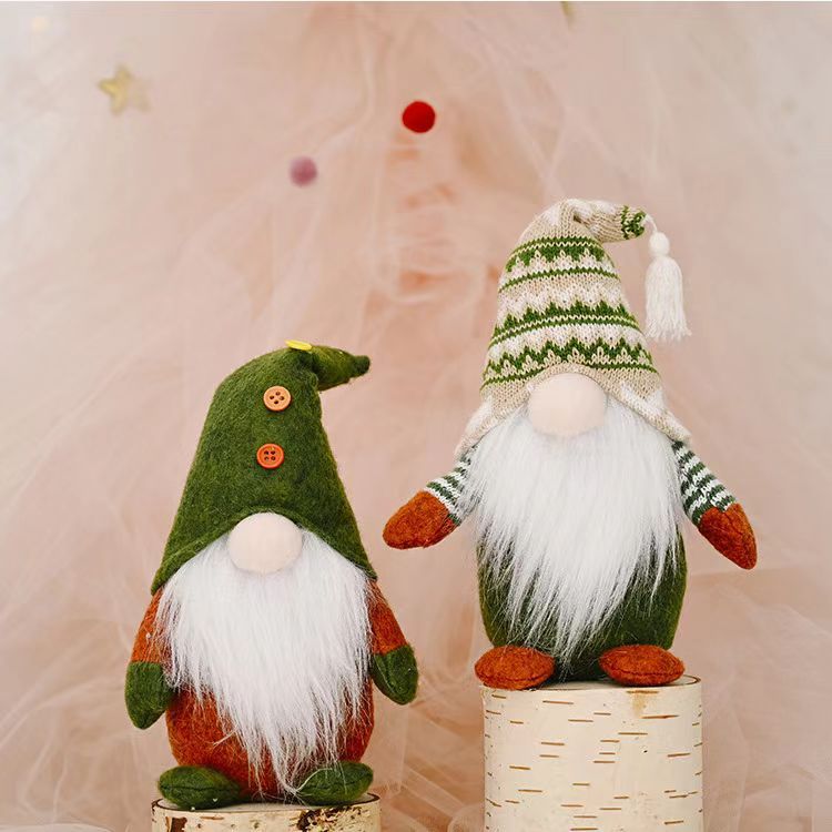 AUNONT Christmas faceless doll elf doll green style decoration Scandinavian Rudolph ornament birthday gift Halloween long legged faceless doll gnome wooden bead legs pumpkin broom gnome doll ornament