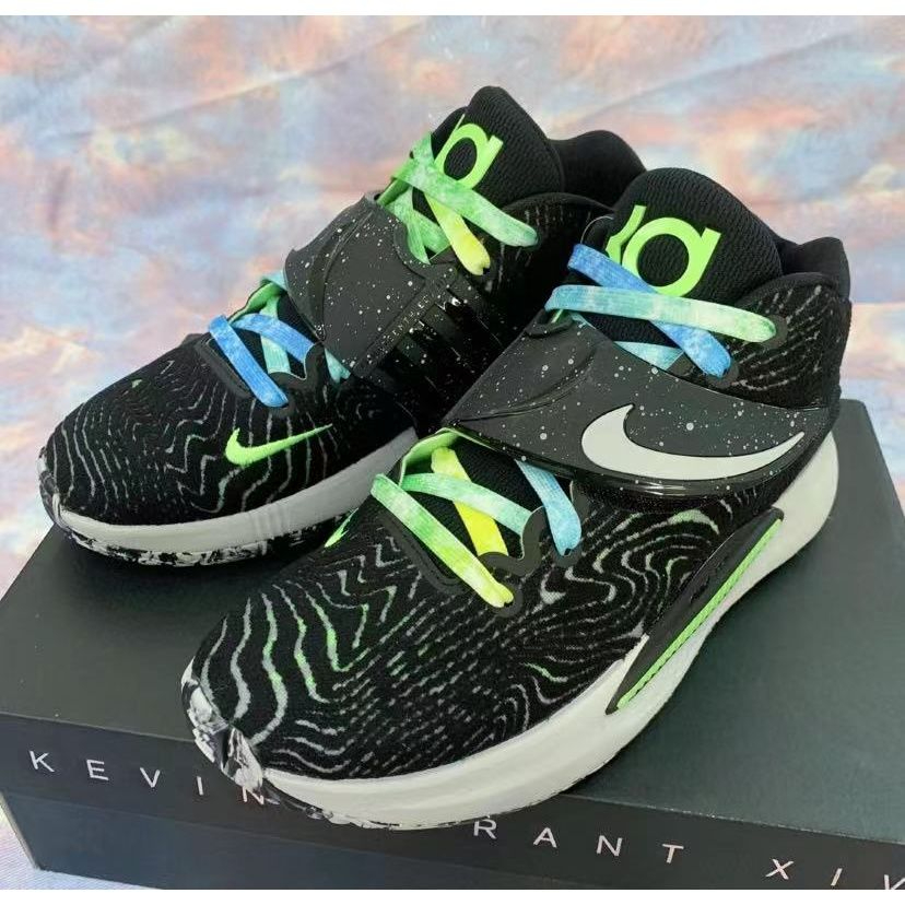 Adapted to KD 14 EP Durant Velcro basketball shoes laces black green cashew flower luminous ink splash shoe rope TospinoMall online shopping platform in GhanaTospinoMall Ghana online shopping