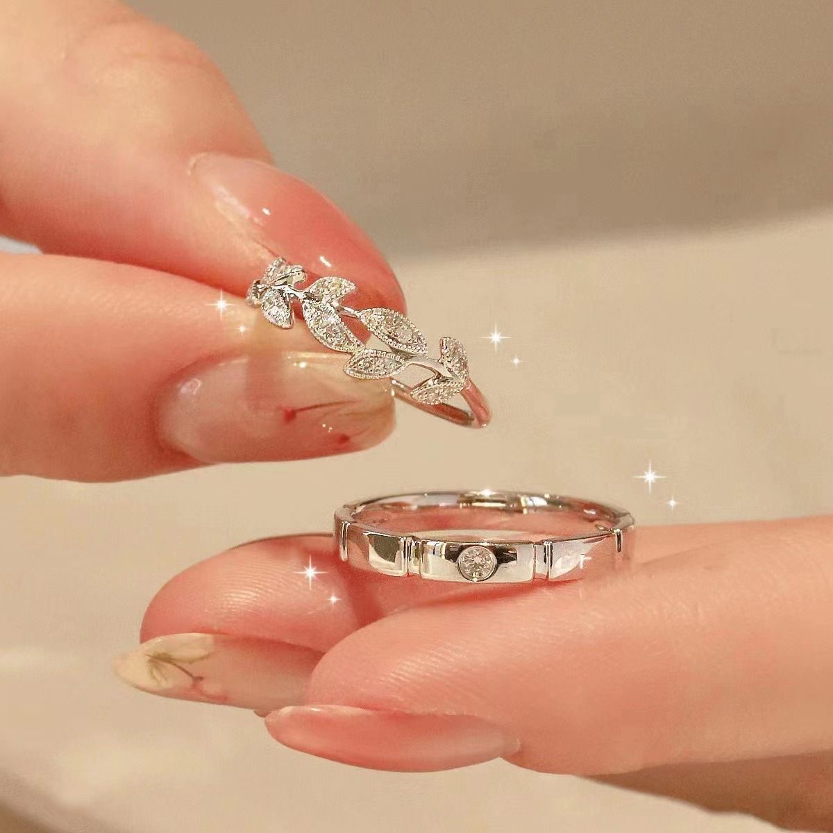 Couple Ring Light Luxury 925 Sterling Silver Moissanite Ring Jewelry Couple Ring Leaves Band Anniversary Gift For Lovers Men Women