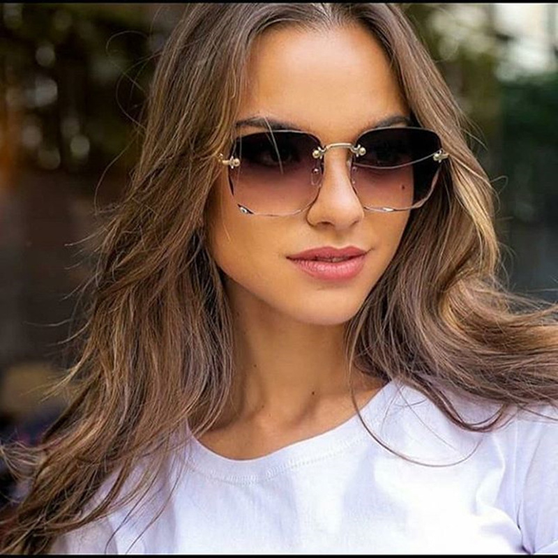 Frameless square sunglasses Fashion trend Trimmed rimless sunglasses Women's street show sunglasses