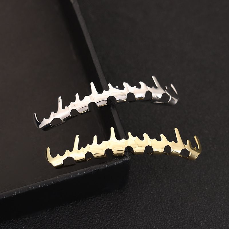 Gold/Silver Spiked Drip Flame Grillz - 8-Teeth Hip Hop Teeth Jewelry - Unique Edgy Design for Men & Women - gold teeth silver teeth