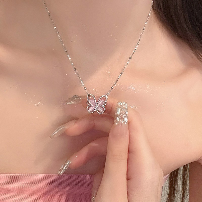 x257 Women Hollow Butterfly Necklace With Zircon Shining Choker Party Gift Jewelry