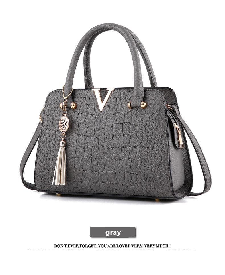 Crocodile leather women's bag V letter designer women's handbag