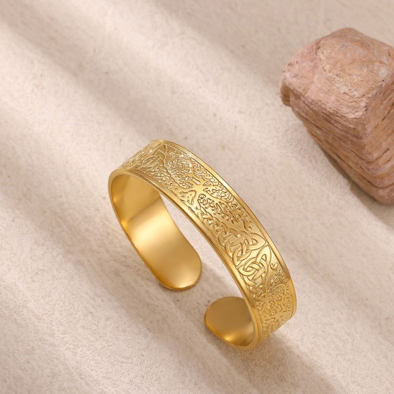 C-shaped open titanium steel life tree bracelet relief gold plated stainless steel wristband CRRSHOP free shipping bangle