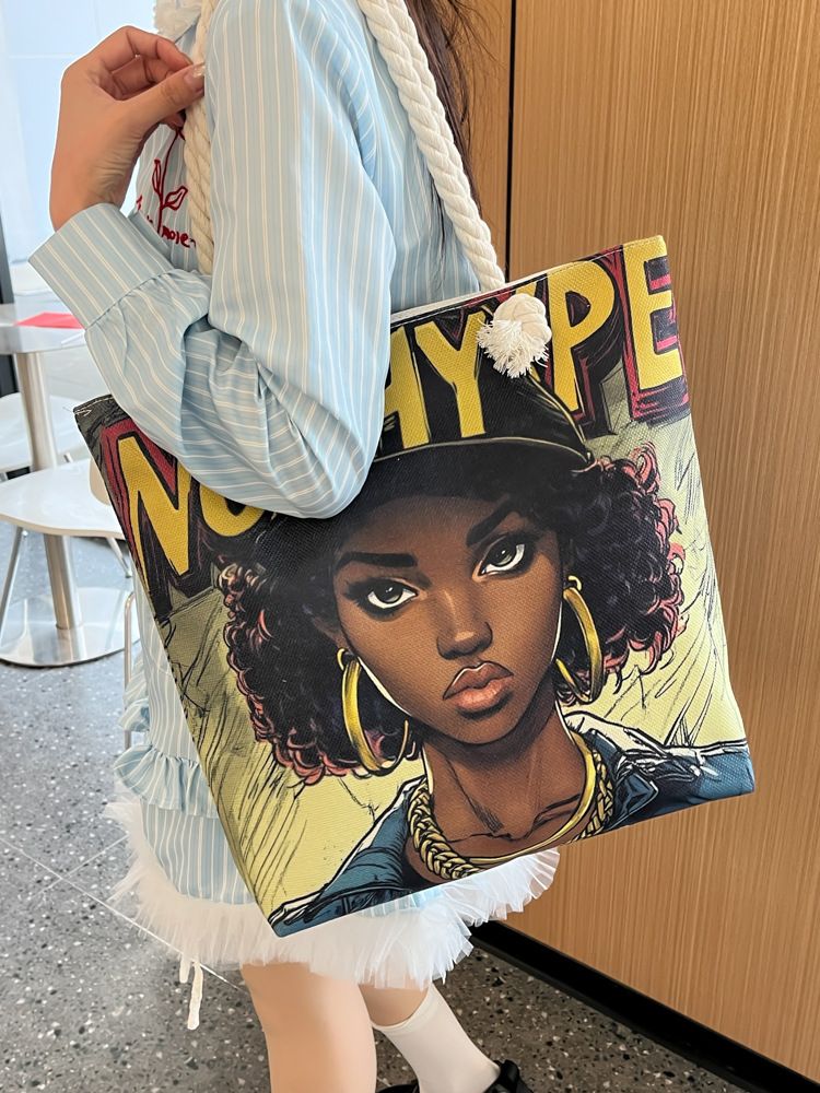 Miss DG Painting hand bag Cartoon canvas bag Large capacity Beauty Tote bag Shopping shoulder bag