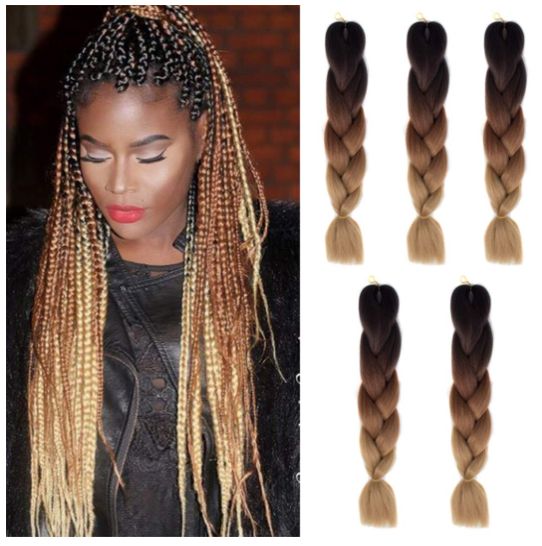 Obaasima Strands OS Ombre Braiding Hair 82" BY30 For Braid And Rasta / Black / Light Brown