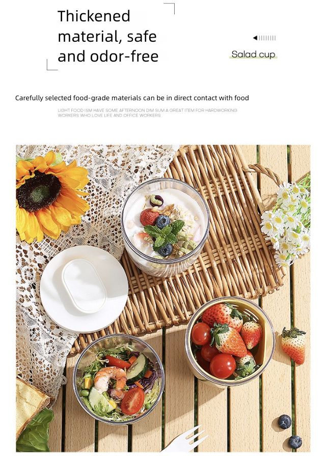 Salad Cup Picnic Fruit Cup Double-Layer Water Cup Portable Breakfast Cup for Office Workers Student Soup Cup Milk Cup Kitchen Dining Storage Travel To-Go Food Containers