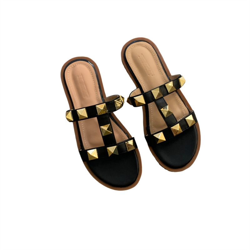 AK - 85 Children's Summer New Flat Bottom Slippers Solid Color Willow Spike Sandals