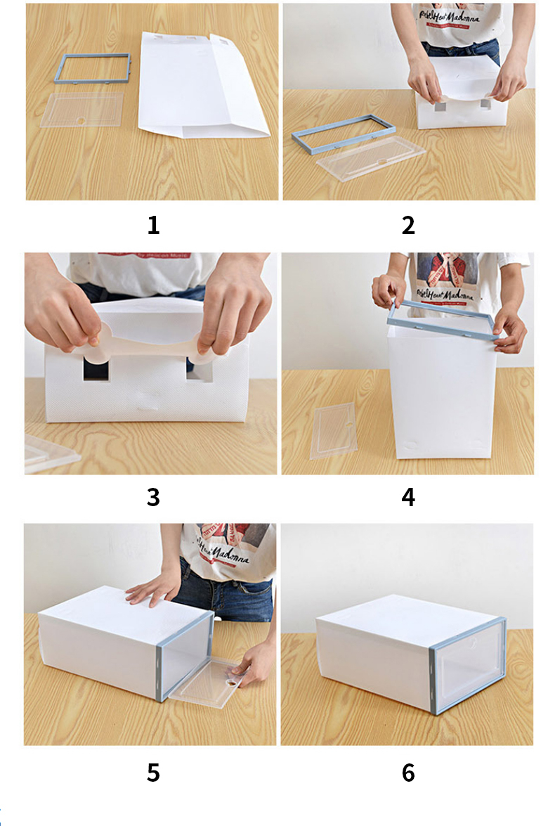 RY030 3pcs Shoe Boxes Sets Clear Plastic Stackable Foldable Shoe Box Stackable Shoes Storage Box Display Box Flap Shoe Container