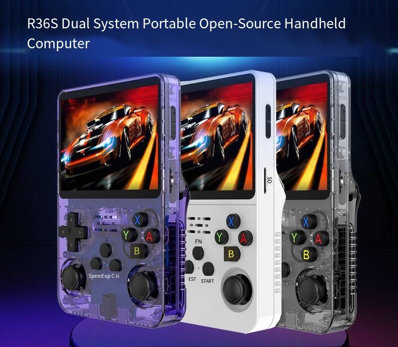 R36S Dual System Open Source Retro Handheld Game Console Portable Pocket 3D Arcade Game Player High Definition IPS Display Dual TF Card Slot Customizable System For Retro Game Enthusiasts