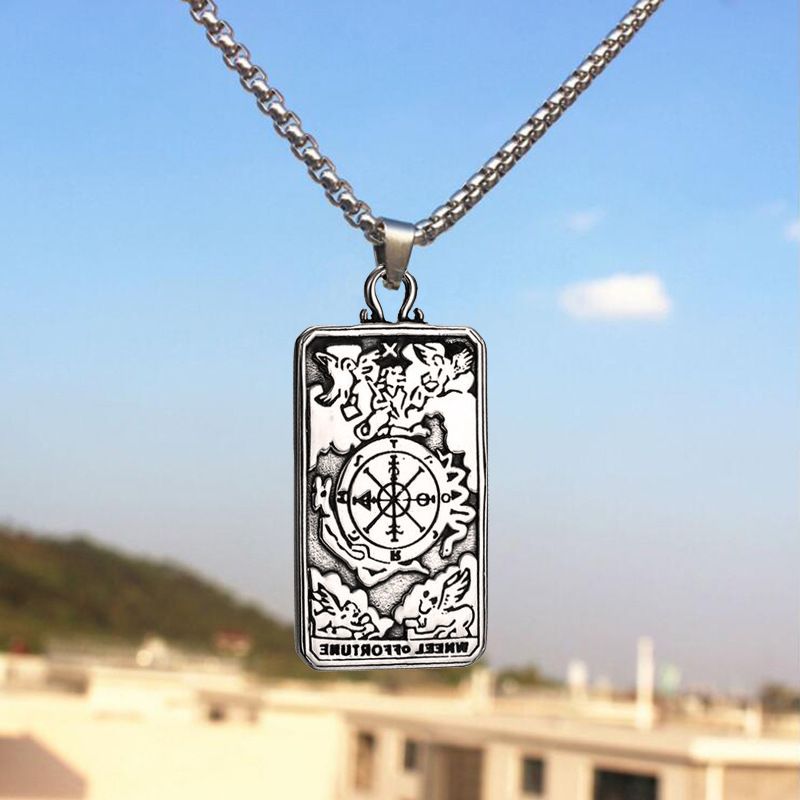 Necklace Stainless Steel Grand Alcantara Tarot Card Necklace, Wheel of Fate Jewelry, Pendant Pendant, Titanium Steel Necklace