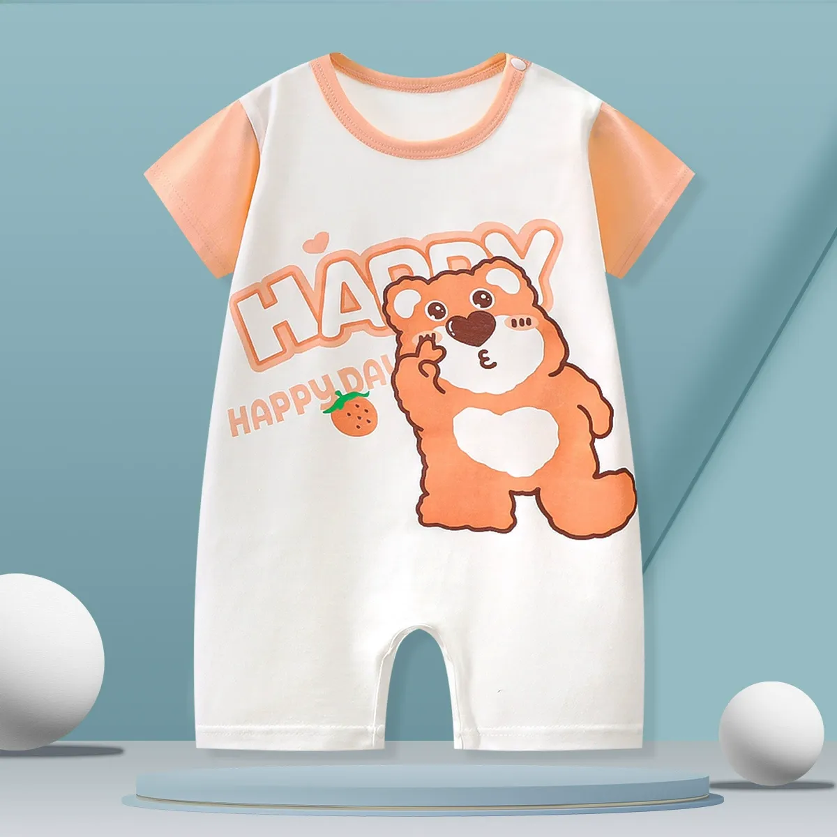 Baby Summer Romper, Cute Tiger Print Short Sleeve Jumpsuit, Breathable Thin Cotton Baby Playsuit for Newborn Toddler, Sizes 59-90cm, Single Pack, Casual One-Piece Outfit for Boys Girls