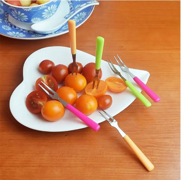 Cute Princess Shape Stainless Steel Fruit Forks For Child Dessert Forks Set With Storage Holder Party Tasting Fork Flatware