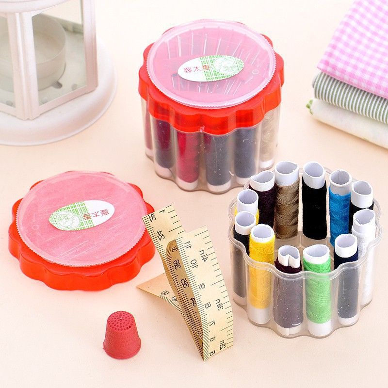 Home Portable Sewing Kit with Paper Ruler Thimble Cross Stitch Cutting Sewing Tools Mini Storage Set Sewing Bag