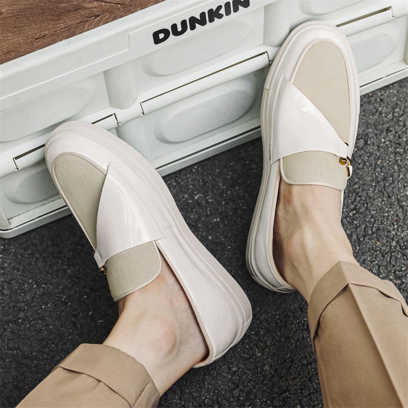Men's White Slip-On Loafers 2025 British Gentleman Style Low Top Skate Shoes Casual Leather Sneakers All Seasons Wear