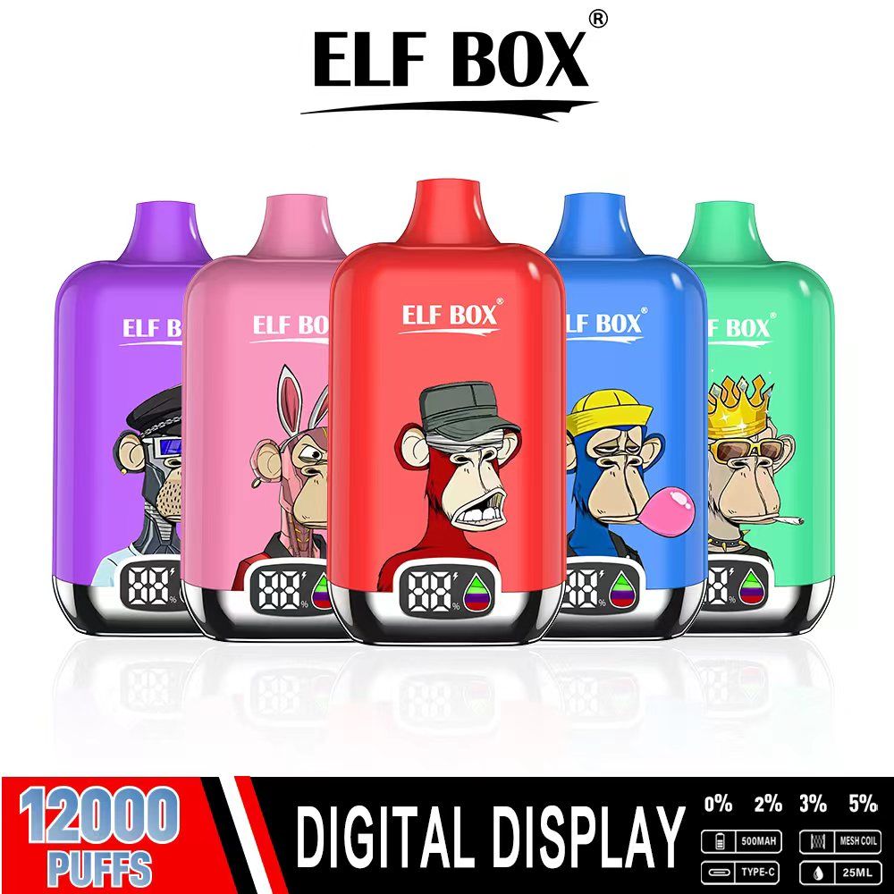 ELF BOX Digital 12000 100pcs High Capacity Puffs 12000Puffs Rechargeable Vape With Type C Port Disposable Vape E Juice Vapepen Ecig E-cigarette