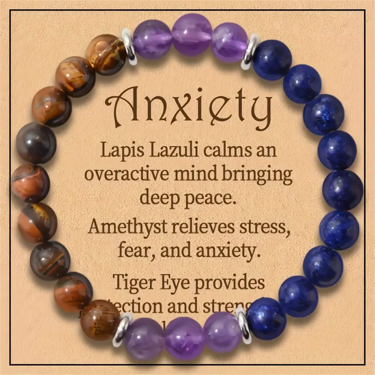  Three Kinds Natural Crystal Bracelet Purple Amethyst Blue Lapis Lazuli Golden Tiger Eye Spliced Design Unique Color Layering All-Match Casual Wrist Ornament