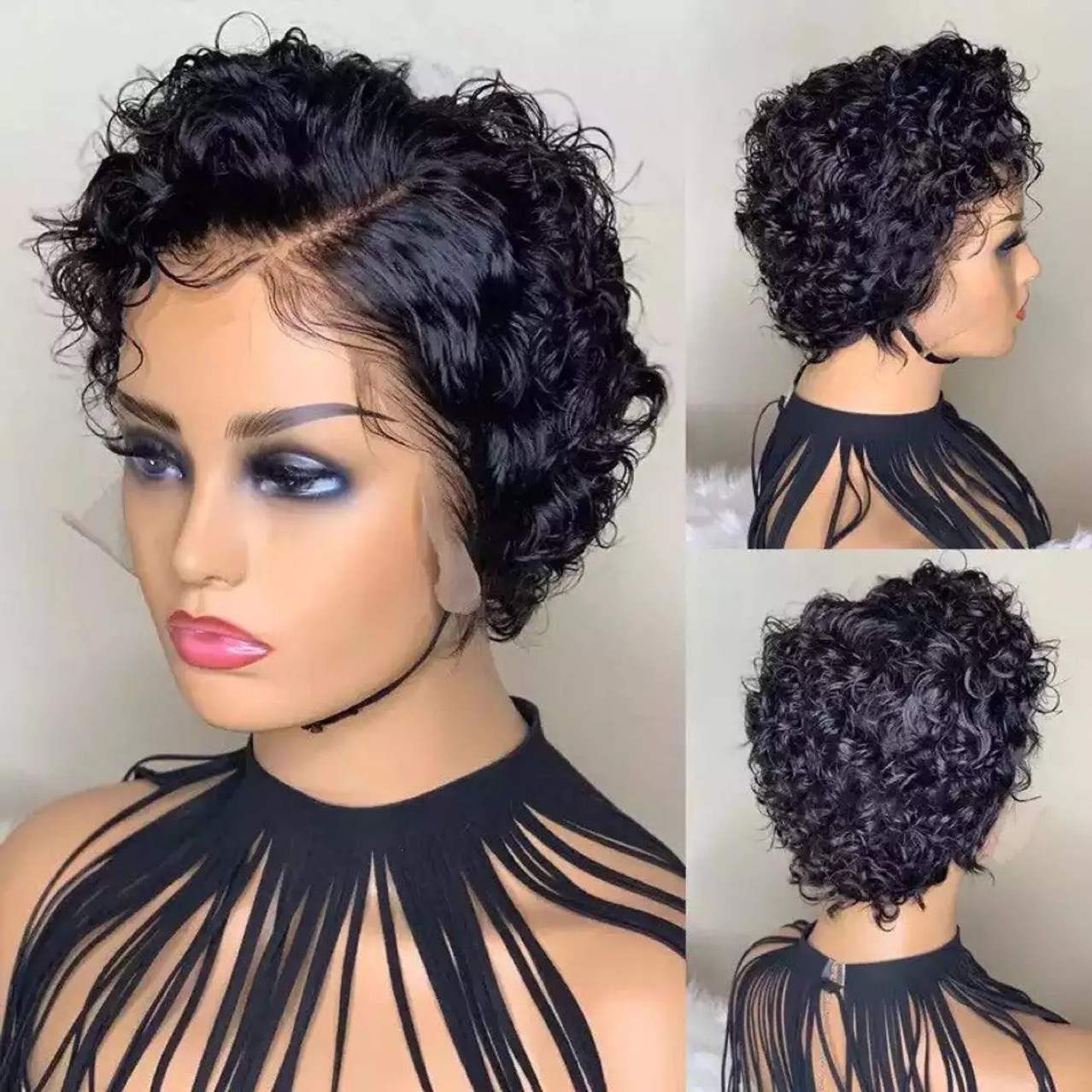 New Arrival Women Short Small Curly Wig, adopts professional hand-tube curling craft with natural and delicate small curl texture, no rigid machine curl effect. Classic middle part design modifies face softly, showing gentle and sweet temperament