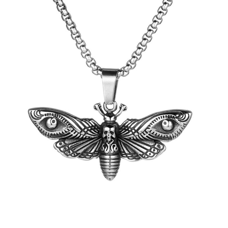 Stainless steel moth necklace trendy hip hop pendant necklace