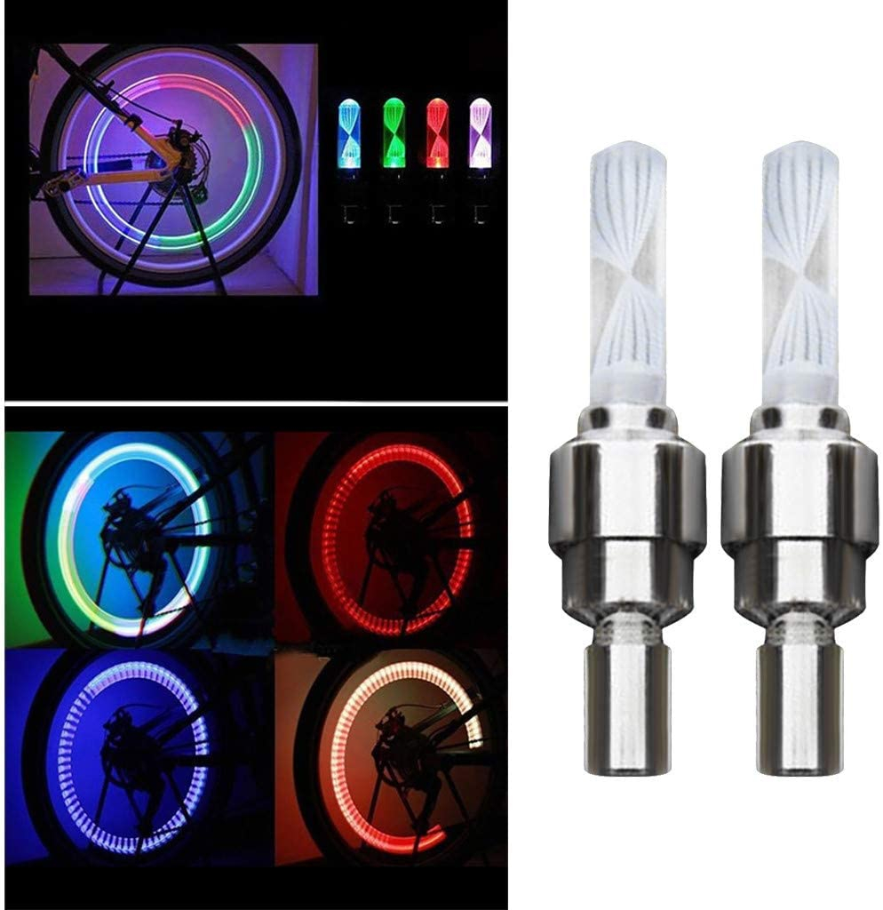 2PCS Bicycle Bike LED Lights Tire Valve Cap Flashlight Auto Car Motorcycle Tire Air Valve Wheel Spokes Light Bike Accessories