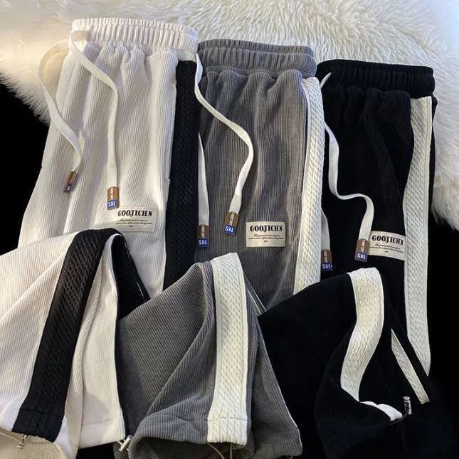 541 Men's Fall/Winter Corduroy Loose Pants Striped Straight Drawstring Pants