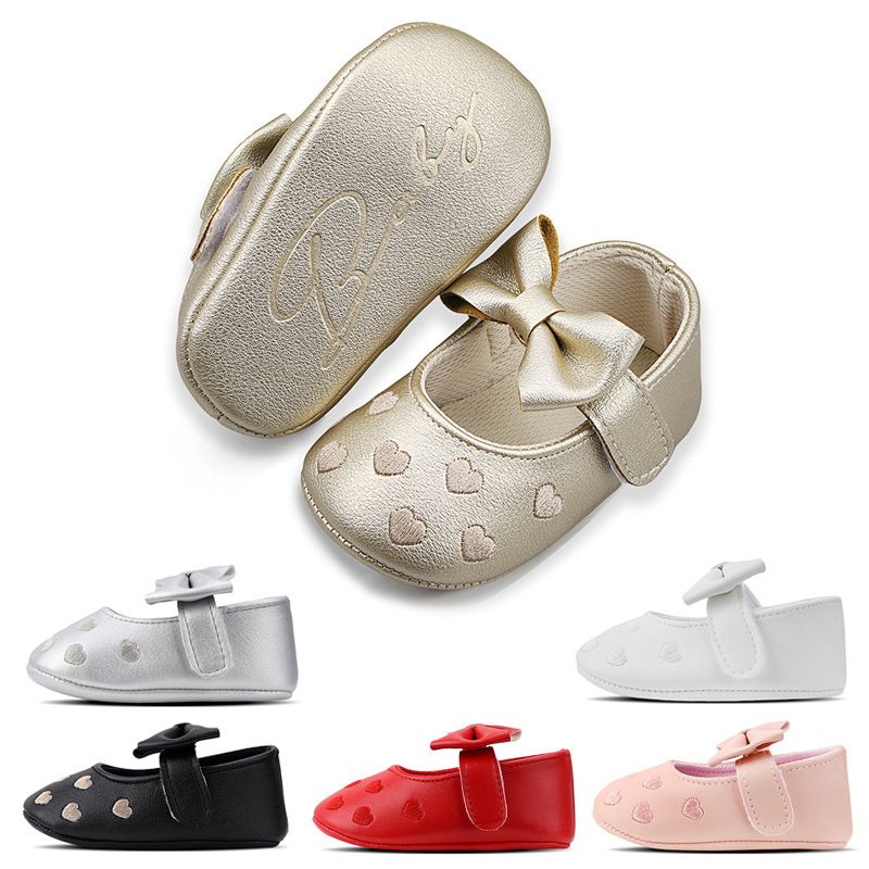 Baby Shoes Spring Autumn Embroidered Peach Heart Bow Baby Shoe Prewalker 0-1 Year Old Baby Boys Girls Soft Soled Shoes