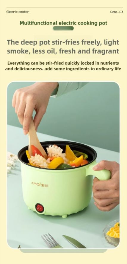 XIAXIN multifunctional electric cooking pot with steamer, portable cookware,stew,boil,saute,fry,steam,1.8L