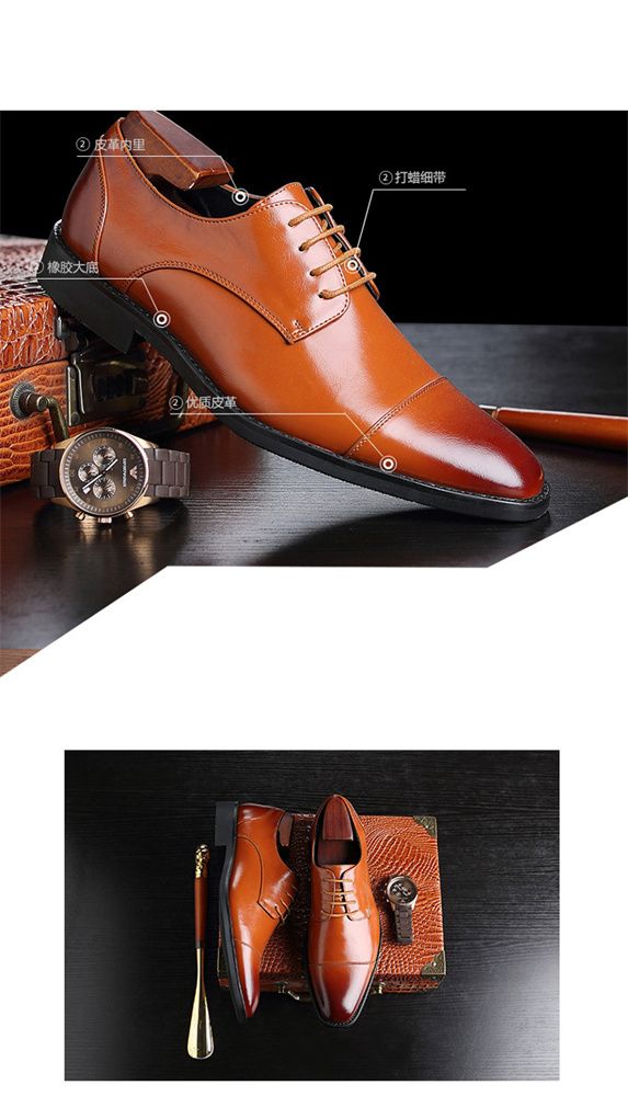 Spring new pointed-toe lace-up business formal leather shoes for men, British Brock cross-border men's shoes, wedding shoes