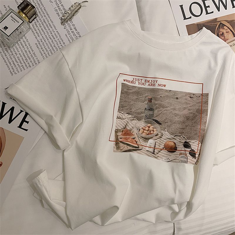 YF6305 Cotton short sleeve T-shirt girl summer clothes new student loose retro half sleeve top