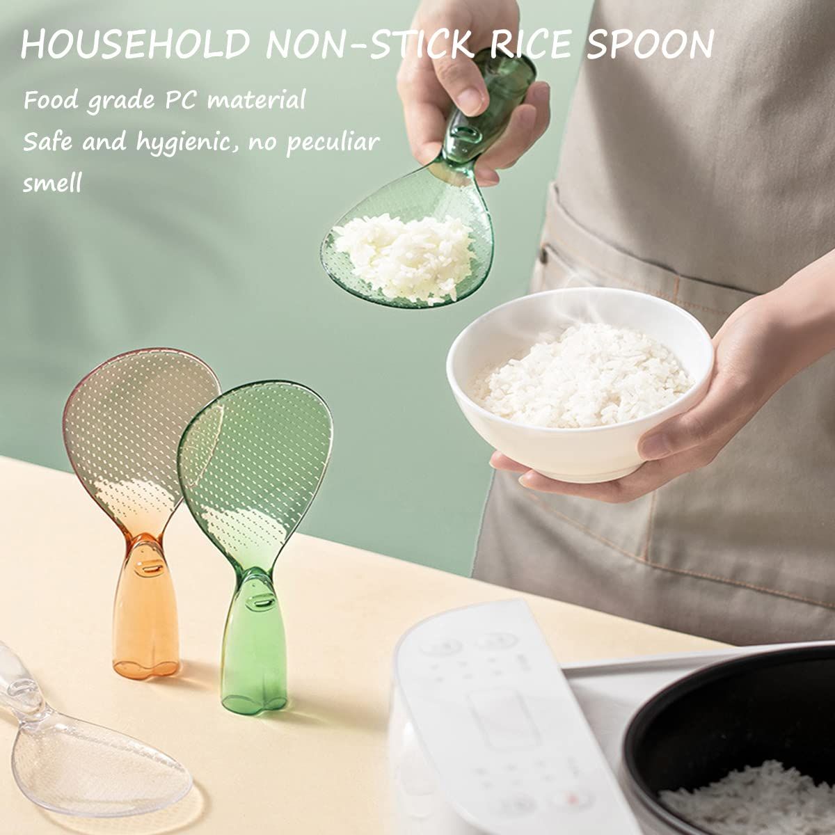 Rice Paddle,Non Stick Rice Paddle,Transparent Standing Rice Spatula with Non Stick Rice Spoon,Non-Stick and Easy to Clean Standing Rice Spoon