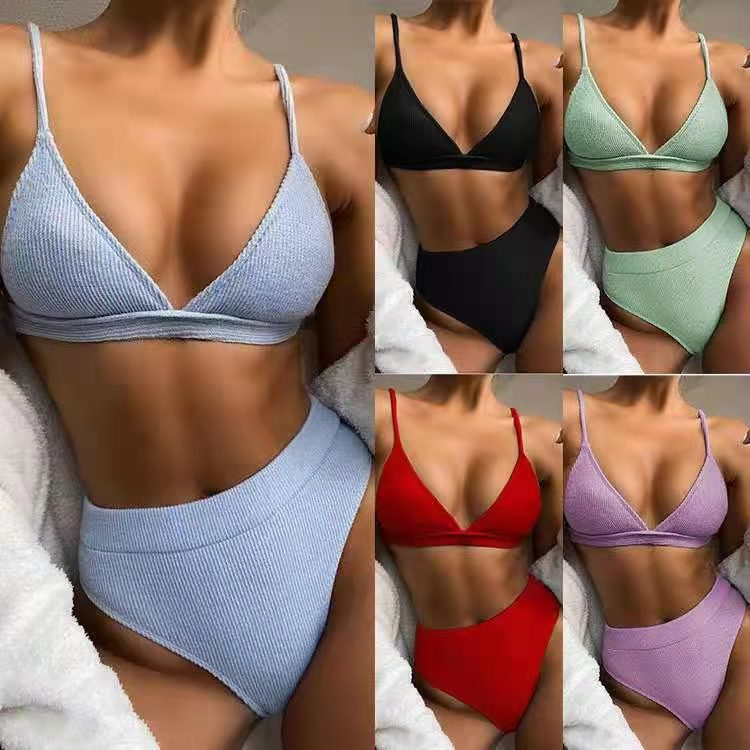 2022 new bikini swimsuit sexy fashion triangle bag solid color high waist ladies swimwear