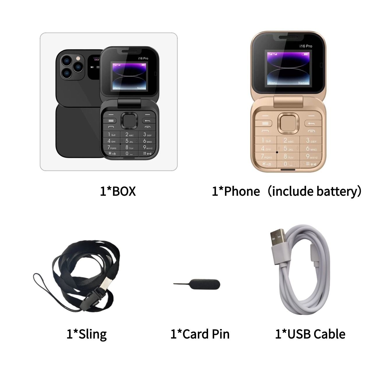 New i16 pro dual SIM non-smartphone flip phone keypad elderly student small phone