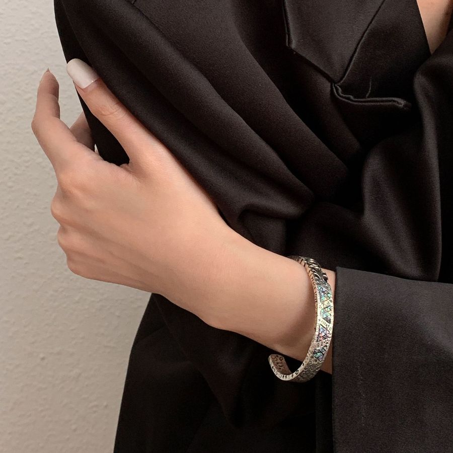 Magnetic Gaming Headset Abalone Bracelet Open Cuff - Iridescent Paua Shell Silver Bangle