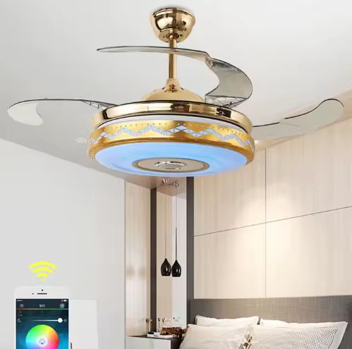 Ceiling Fans with Light and Remote Retractable Music Dimmable 3CCT Reversible BLDC Motor for Bedroom Living Room