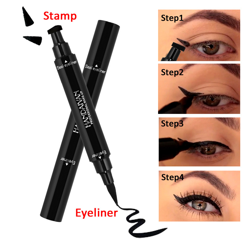 H2009 Makeup Seal Eyeliner Pen Eyes Cosmetics Liquid Eye Liner Pencil with Stamp Waterproof Black Double-head Eyelid Drawing Pigment