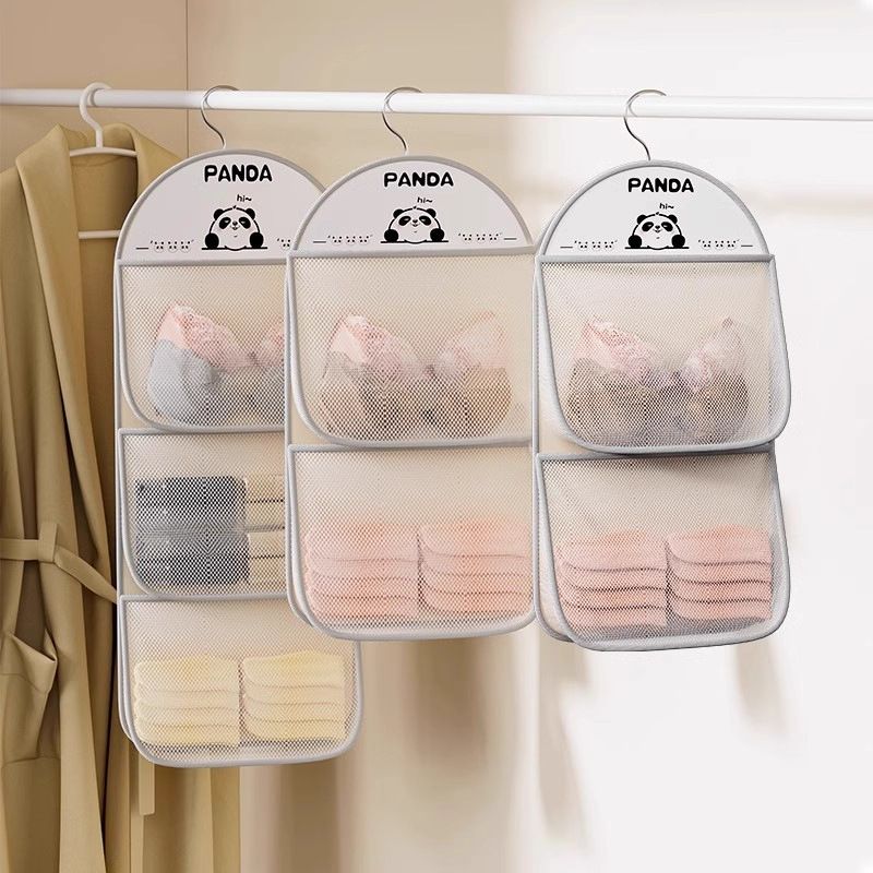 Multi-grid Breathable Mesh Hanging Lingerie Storage Bag, Space-Saving Vertical Wardrobe Storage Artifact With Heavy-Duty Hook, Double-Sided Separate Mesh Pockets For Bra, Panties, Underwear, Socks And Small Accessories, Washable Reusable Design Perfect For Student Dorm, Bedroom Closet