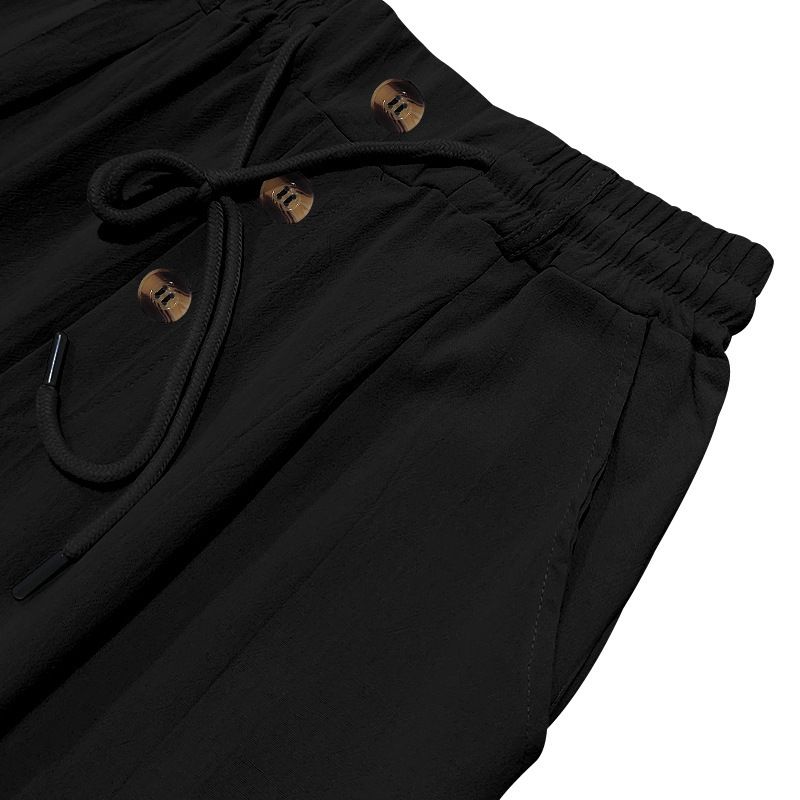 Men's Bottoms Pants Casual American Men's Cotton Linen Pants Button Decoration Drawstring Summer Beach Pants Straight Tube Solid Color Breathable Pants