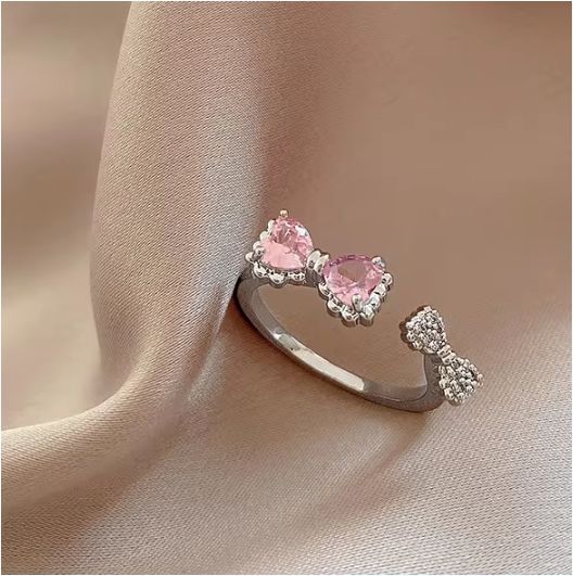 Sweet Cute Bow Ladies Ring Cute Pink Girls Jewellery Set Zircon Ladies Fashion Jewellery
