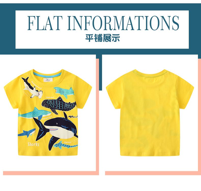 Children glow-in-the-dark shark pattern 2024 summer new short-sleeved top children's T-shirt 67192