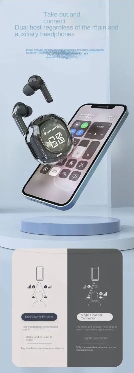 New sports Bluetooth HK6 headphones transparent digital display long battery life transparent second-generation noise reduction