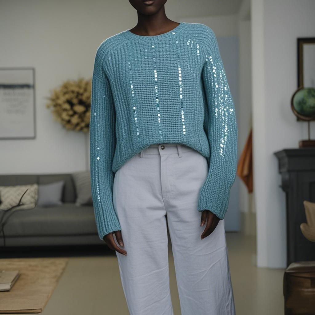 Wool knit Sweater Round Women's Sweater