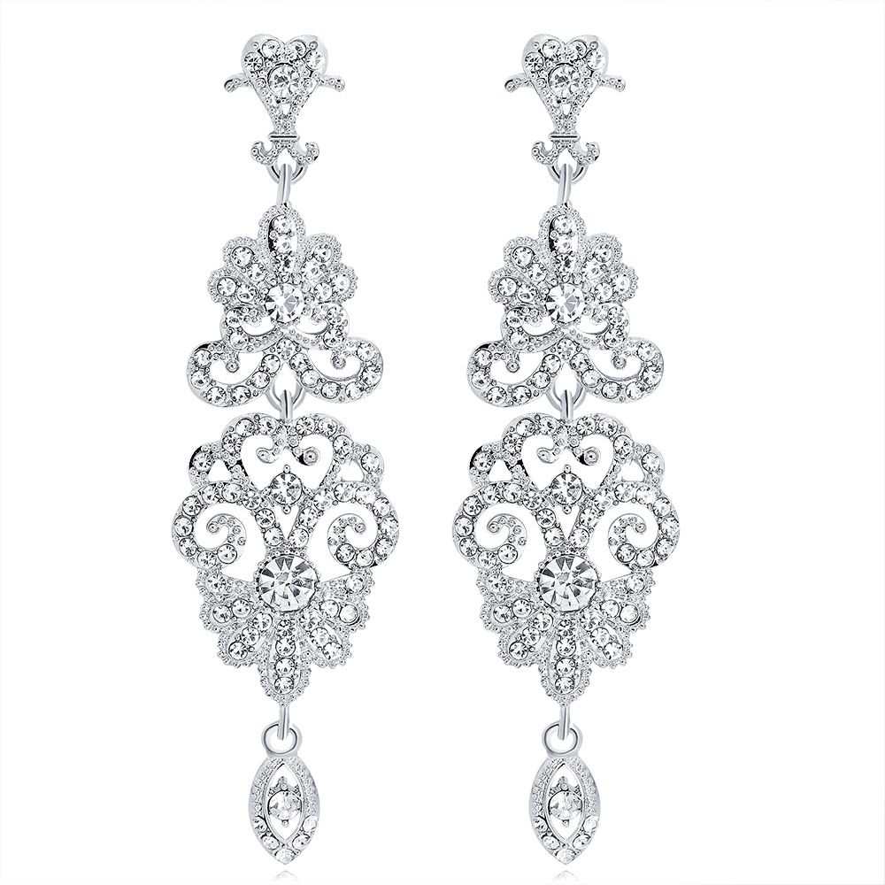 BA050-A Exquisite Teardrop Crystal Bridal Wedding Earrings Vintage Chandelier Dangle Long Earrings for Women