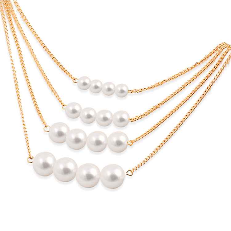 Multi Layer Pearl Necklace Clavicle Chain Gold 1Pcs/Box