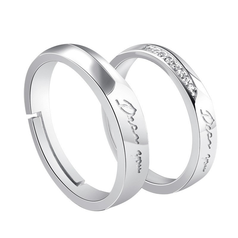 TL-094 925 Sterling Silver Couple Rings, Opening Adjustable Eternity Promise Engagement Wedding Statement Rings Simple Jewelry Gifts for Women Girls Men BFF
